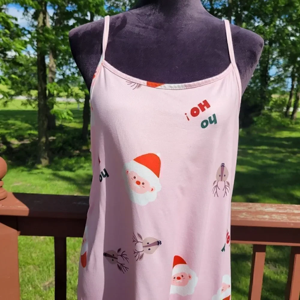 Womens Pink Christmas Santa & Letter Graphic Ruffle Hem Mini Night Dress Size XL